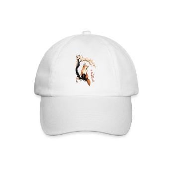 Fox & Sakura: Wildlife and Spring Landscape - Baseball Cap - white/white - Front