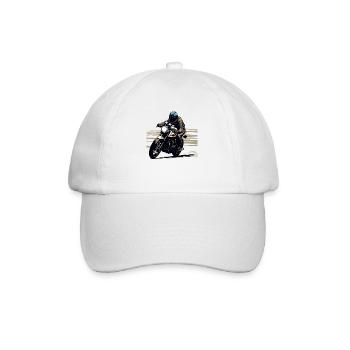 Motorcycle rider in café racer style and motorcycles - Baseball Cap - white/white - Front