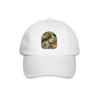 Frog Ducklings Cobblestone Bridge Pond - Baseball Cap - white/white - Front