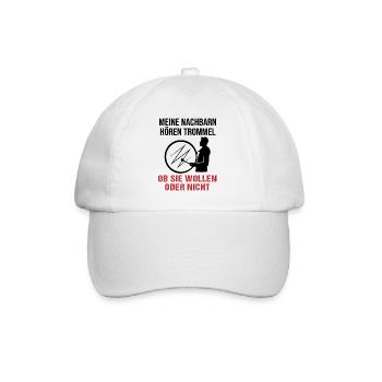 Trommler Nachbarn – Unüberhörbarer Beat - Baseballkappe - Weiß/Weiß - Vorne