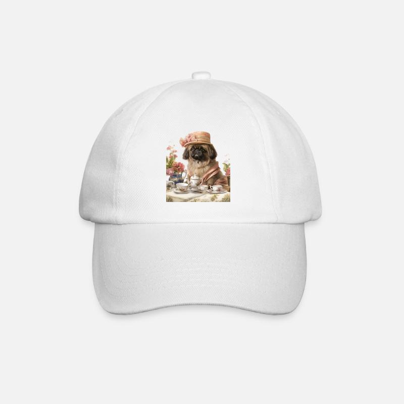 Pekinese-Hund Cottagecore Viktorianischer Teegarten - Baseballkappe - Weiß/Weiß