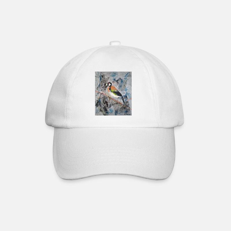 Acrylic painting with Stiglitz on tree branch - Baseball Cap - white/white