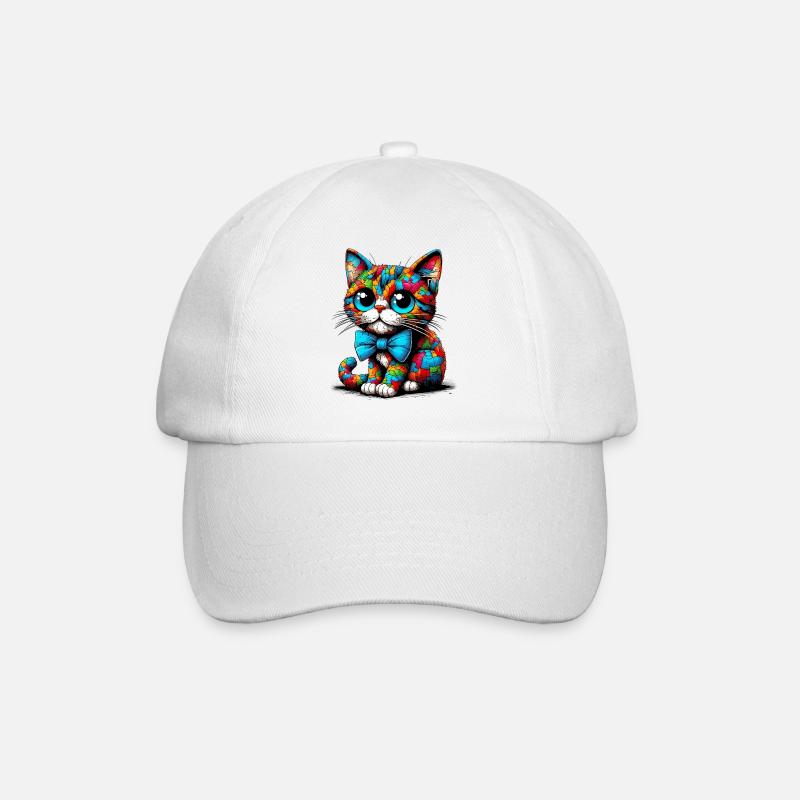 Katze mit Fliege - Baseballkappe - Weiß/Weiß