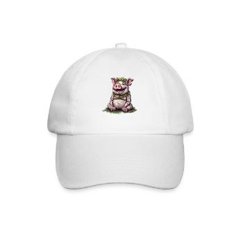 Easter Island Stone Statue, A Laughing Pig - Baseball Cap - white/white - Front
