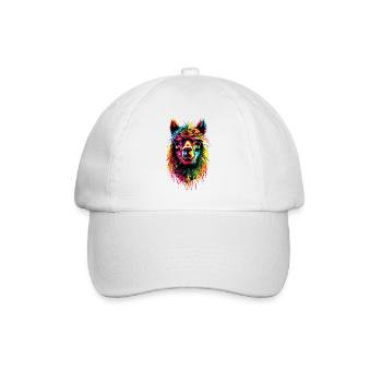 Alpaka Pop Art Bunte Farben Lama Regenbogen Alpaka - Baseballkappe - Weiß/Weiß - Vorne