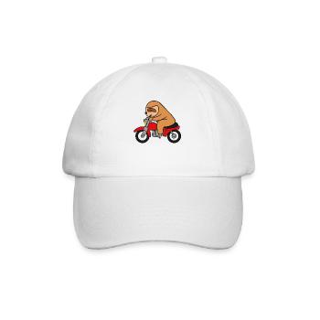 Sloth Riding Motorcycle T-Shirt Funny Animal Pun - Baseball Cap - white/white - Front