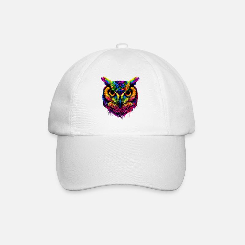Eule Bunt Regenbogen Farben Pop Art Kauz Uhu Eulen - Baseballkappe - Weiß/Weiß