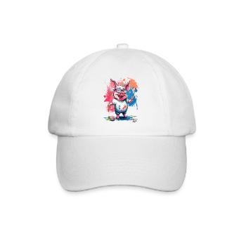 Colorful picture and a funny painter pig - Baseball Cap - white/white - Front