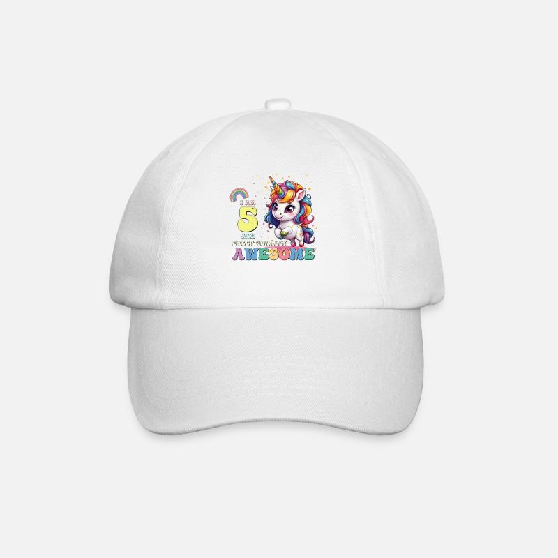 Ich bin 5 und Awesome - Mädchen Kinder Einhorn Es ist mein - Baseballkappe - Weiß/Weiß
