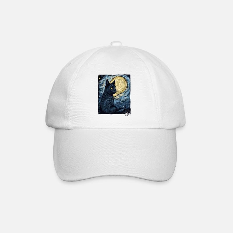 Nuit étoilée et chat noir - Casquette classique - blanc/blanc