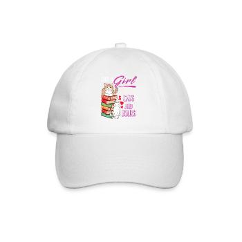 Cats, Cat Lover, Books, Reading, Girl - Baseball Cap - white/white - Front
