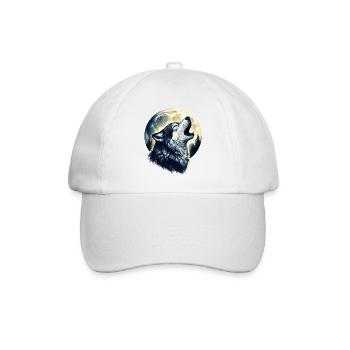 Wolf heult den Vollmond an - Baseballkappe - Weiß/Weiß - Vorne