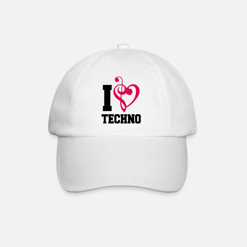 I Love Techno Musik Musiknote Liebe Herz Bass Note - Baseballkappe - Weiß/Weiß