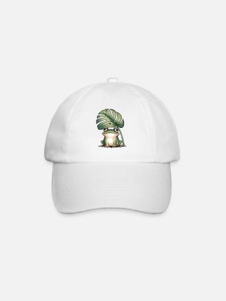 Süßer Frosch unter großem Monstera Blatt - Baseballkappe - Weiß/Weiß