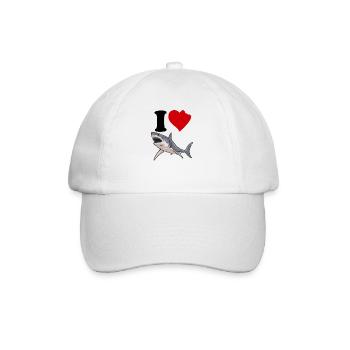 Ich liebe Haie, rotes Herz, lustige Hai-Liebhaber- - Baseballkappe - Weiß/Weiß - Vorne
