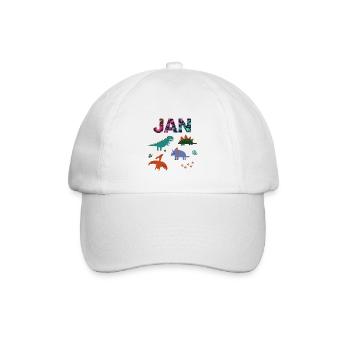 JAN - Schöner Jungen Name mit Dinosaurier - Baseballkappe - Weiß/Weiß - Vorne