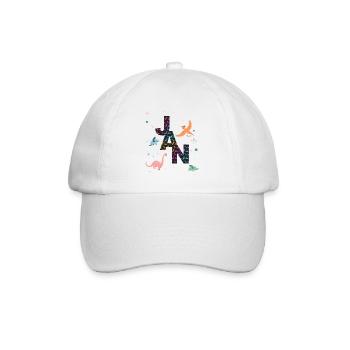 JAN - Schöner Jungen Name mit Dinosaurier - Baseballkappe - Weiß/Weiß - Vorne