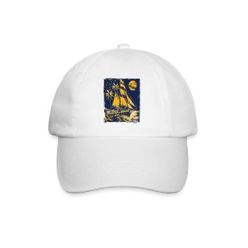 Blau-gelbes Segelschiff - Baseballkappe - Weiß/Weiß - Vorne