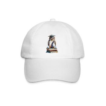 Owl on Books - Scholarly Watercolor - Baseball Cap - white/white - Front