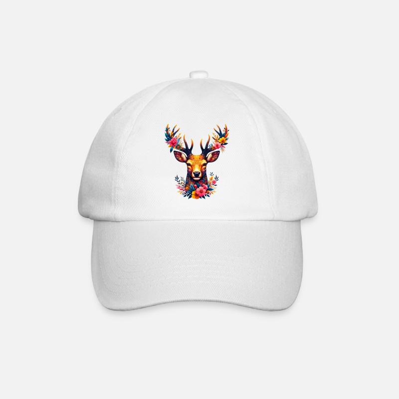 Hirsch mit Blumen geschmückt - Baseballkappe - Weiß/Weiß