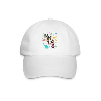 NIKLAS - Beautiful boy name with dinosaur - Baseball Cap - white/white - Front