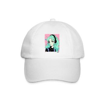 fille de dessin animé écoutant de la musique - Casquette classique - blanc/blanc - Devant