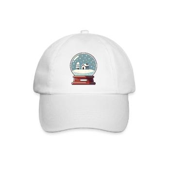 Schneekugel mit weihnachtlicher Landschaft - Baseballkappe - Weiß/Weiß - Vorne