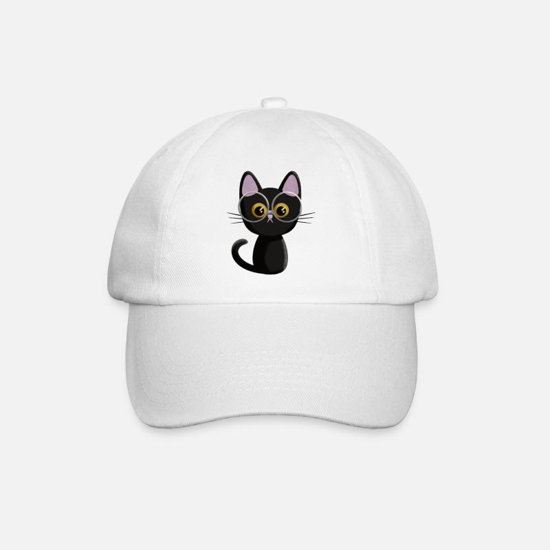 Schwarze Katze - Baseballkappe - Weiß/Weiß