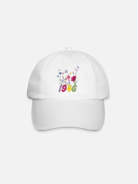 Geboortejaar 1946 Wilde bloemen - Baseballcap - wit/wit