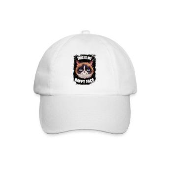 Funny Happy Face Kitten Kitty Cat Ironic Sarcasm. - Baseball Cap - white/white - Front