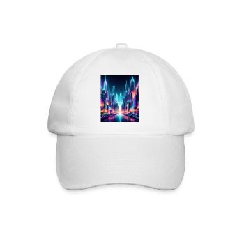 Futuristic Neon Cityscape – Vibrant Cyberpunk Art - Baseball Cap - white/white - Front