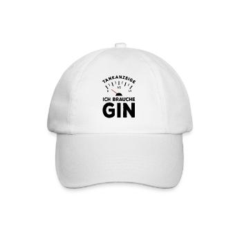 Tank leer - Ich brauche Gin - Sauf Spruch - Baseballkappe - Weiß/Weiß - Vorne