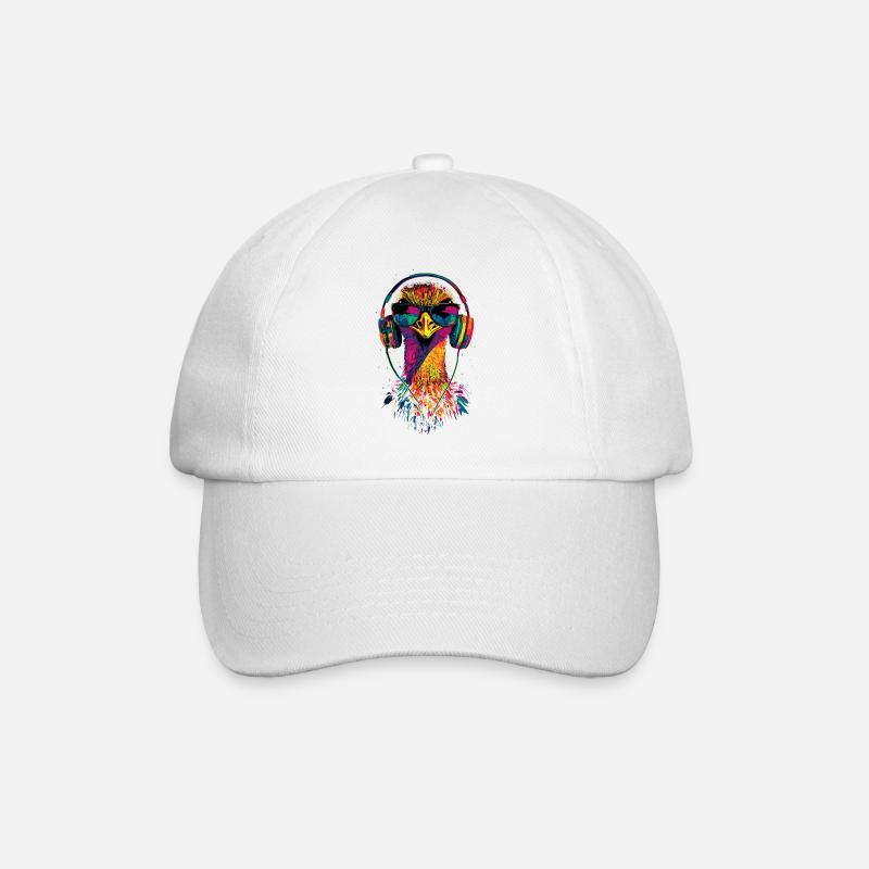 Strauss Vogel Kopfhörer Popart Emu Musik DJ Strauß - Baseballkappe - Weiß/Weiß