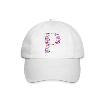 Personalisierter Blumenbuchstabe p - Geschenkidee - Baseballkappe - Weiß/Weiß - Vorne