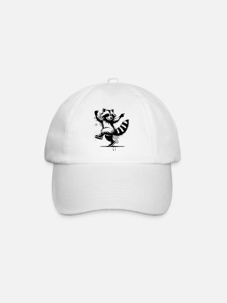 Tanzender Waschbär im Stencil-Stil - Baseballkappe - Weiß/Weiß