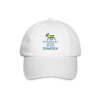 Ich muss gar nix - Ich muss nur nach Schweden - Baseballkappe - Weiß/Weiß - Vorne