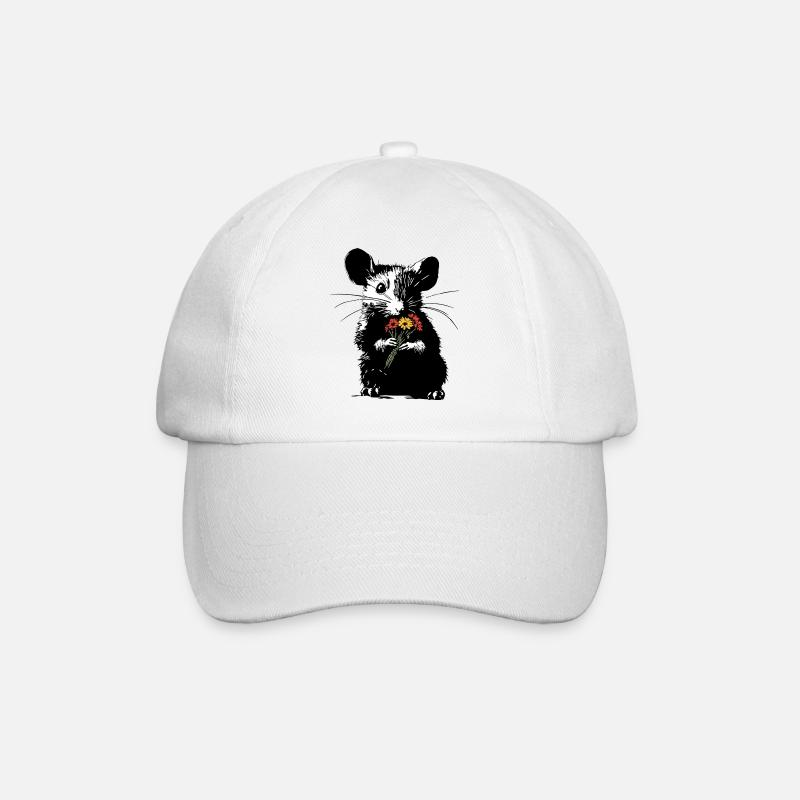Maus mit bunten Blumenstrauß - Stencil Love - Baseballkappe - Weiß/Weiß