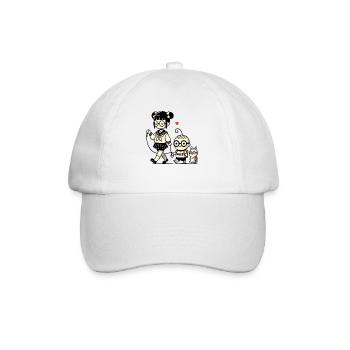 japanisches Schulmädchen, kleiner Brudermit Hund - Baseballkappe - Weiß/Weiß - Vorne