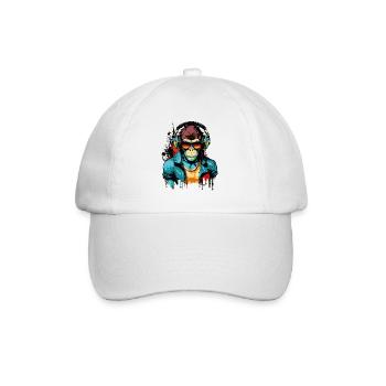 Affe Kopfhörer Sonnenbrille Gamer Zocken Musik - Baseballkappe - Weiß/Weiß - Vorne