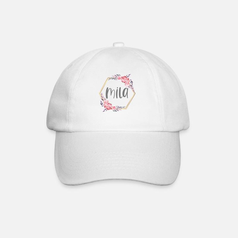 Mila Mädchen Name personalisiertes Geschenk - Baseballkappe - Weiß/Weiß