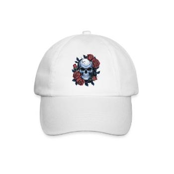 Totenkopf mit Rosenblüten - Baseballkappe - Weiß/Weiß - Vorne