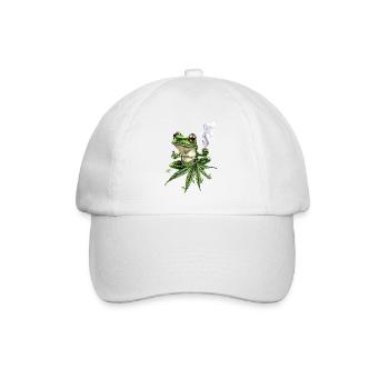 Chillender Frosch mit Joint - Weed Frosch Design - Baseballkappe - Weiß/Weiß - Vorne