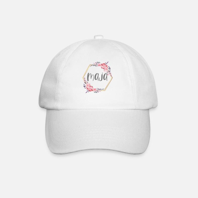 Maja Mädchen Name personalisiertes Geschenk - Baseballkappe - Weiß/Weiß