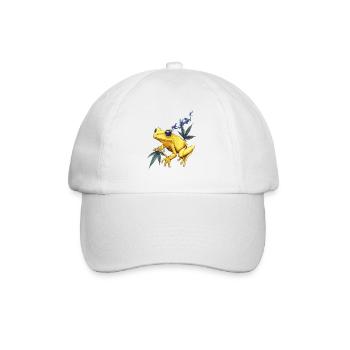 Gelber Frosch mit Rauchwolke - Weed Frosch - Baseballkappe - Weiß/Weiß - Vorne