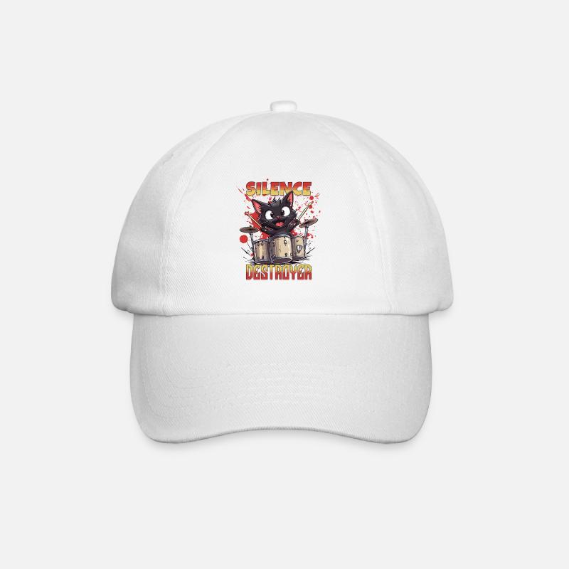 Drums Drums Silence Destroyer Cat Funny - Baseball Cap - white/white