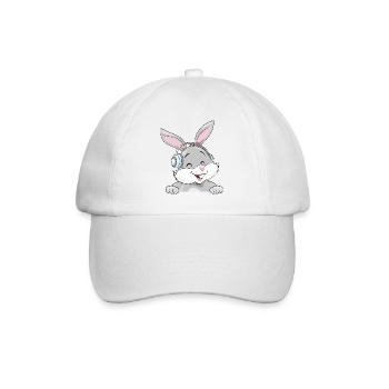 Lachender Hase mit Kopfhörern - Baseballkappe - Weiß/Weiß - Vorne