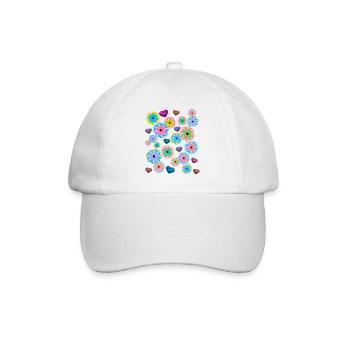 Heart Hearts Retro Flowers Flower Vintage - Baseball Cap - white/white - Front