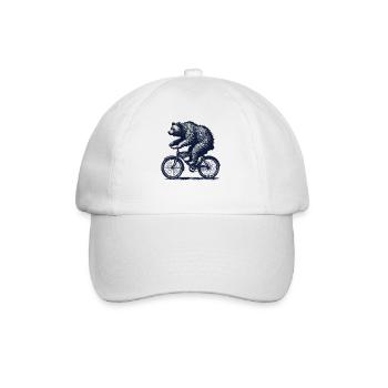 Bear on Bicycle for Cyclist Humor - Baseball Cap - white/white - Front