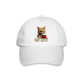 Funny cat with coffee and saying - Baseball Cap - white/white - Front