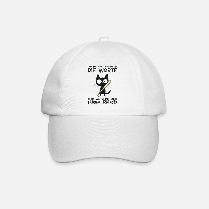 Lustige schwarze Katze mit Baseballschläger - Baseballkappe - Weiß/Weiß